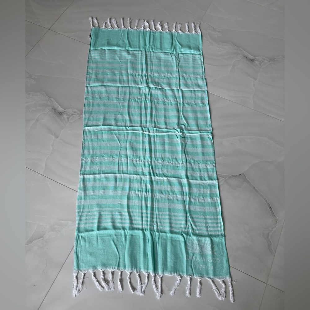 Casamigos Beach Towel Turquoise Striped Turkish Towel with Fringe